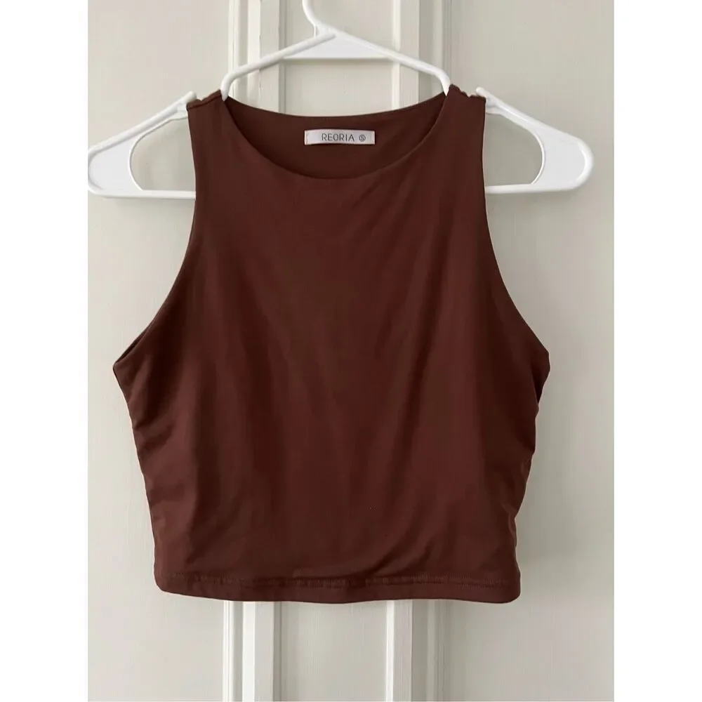 Reoria brown high neck cropped tank S - Picture 1 of 4